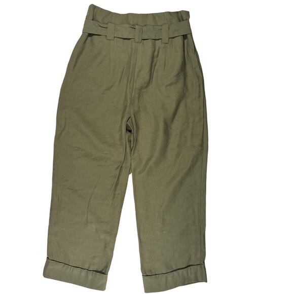 J.O.A. Venture Olive Green Paperbag Waist Belted Cropped Pants Women’s Medium - Picture 3 of 5